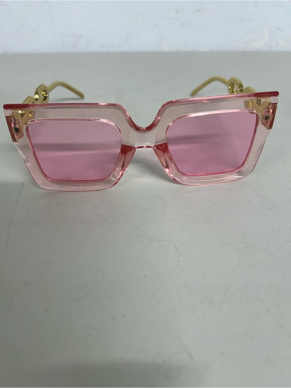 Rainbow Pink Square Sunglasses with Gold Temples